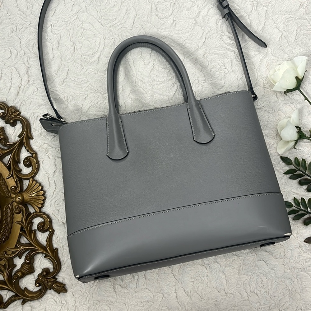 Zara Large Gray Structured Tote Bag – Silver Hardware – Satchel Shoulder Handbag